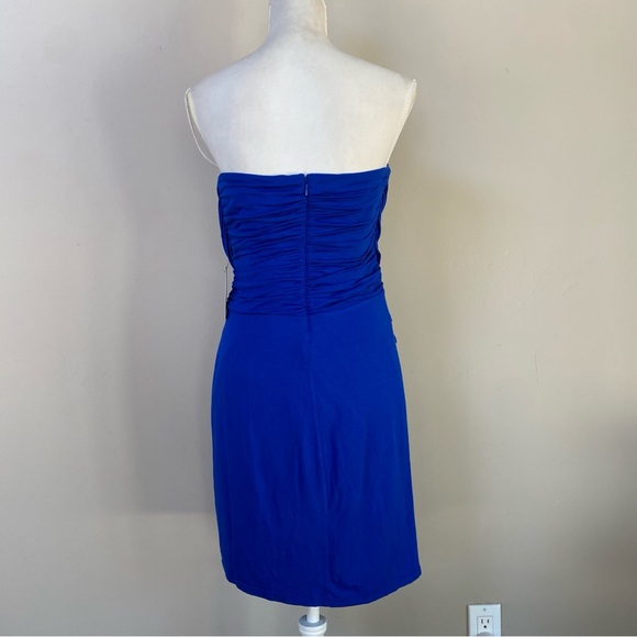 NWT Express draped ruched Y2K convertible strapless colbalt blue mini dress Sz L - Picture 5 of 14